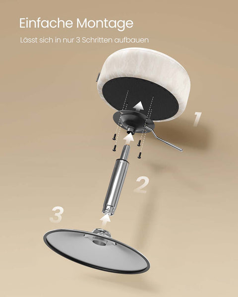 Rootz Height-Adjustable Makeup Stool - Vanity Chair - Swivel Stool - Comfortable Seating - 38cm x 44-60cm -  White