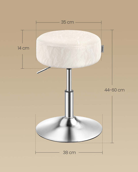 Rootz Height-Adjustable Makeup Stool - Vanity Chair - Swivel Stool - Comfortable Seating - 38cm x 44-60cm -  White