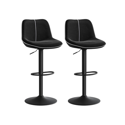 Rootz Black Bar Stools Set - Counter Stools - High Chairs - Velvet Comfort - 49.5cm x 45cm x (88.5–109.5)cm