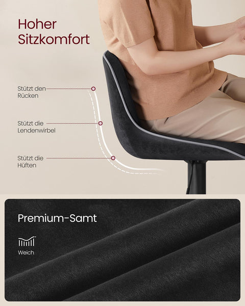 Rootz Black Bar Stools Set - Counter Stools - High Chairs - Velvet Comfort - 49.5cm x 45cm x (88.5–109.5)cm