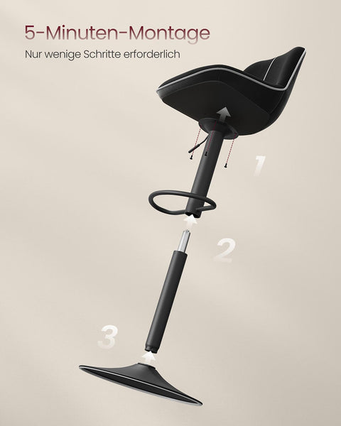 Rootz Black Bar Stools Set - Counter Stools - High Chairs - Velvet Comfort - 49.5cm x 45cm x (88.5–109.5)cm