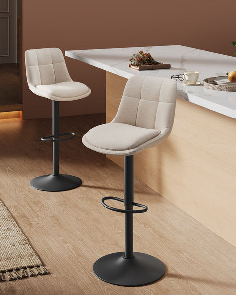 Rootz Height Adjustable Bar Chairs - Counter Stools - Plywood Seating - Ergonomic Comfort - 43x48.5x(93.5-114)cm - Cream White