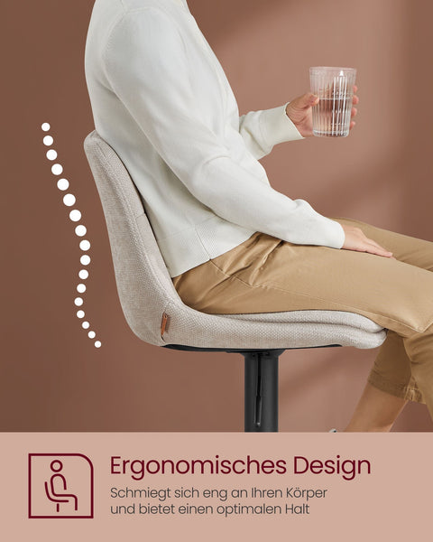 Rootz Height Adjustable Bar Chairs - Counter Stools - Plywood Seating - Ergonomic Comfort - 43x48.5x(93.5-114)cm - Cream White