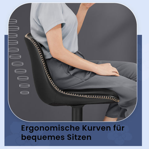 Rootz Set of 2 Bar Stools - High Chairs - Counter Stools - PU & Chrome-Plated Steel - Black - Adjustable Height 90-112cm - 38x44cm Seat Area