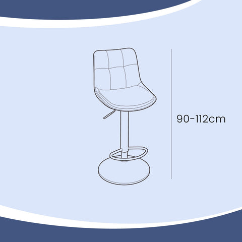 Rootz Set of 2 Bar Stools - High Chairs - Counter Stools - PU & Chrome-Plated Steel - Black - Adjustable Height 90-112cm - 38x44cm Seat Area