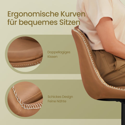 Rootz Set of 2 Bar Chairs - Stools - High Chairs - Ergonomic Comfort - Brown - 44 x 48 x (90-112) cm