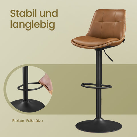 Rootz Set of 2 Bar Chairs - Stools - High Chairs - Ergonomic Comfort - Brown - 44 x 48 x (90-112) cm