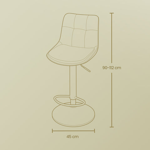 Rootz Set of 2 Bar Chairs - Stools - High Chairs - Ergonomic Comfort - Brown - 44 x 48 x (90-112) cm