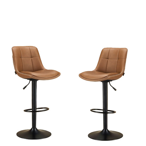 Rootz Set of 2 Bar Chairs - Stools - High Chairs - Ergonomic Comfort - Brown - 44 x 48 x (90-112) cm
