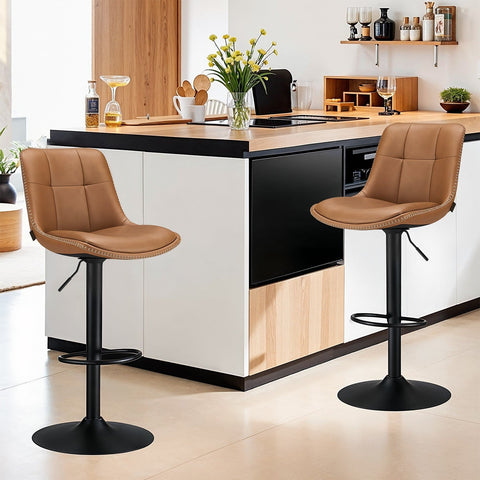 Rootz Set of 2 Bar Chairs - Stools - High Chairs - Ergonomic Comfort - Brown - 44 x 48 x (90-112) cm