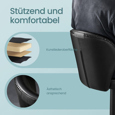 Rootz Bar Chair Set of 2 - Counter Stool - Elevated Chair - Max Comfort - Adjustable 42 x 49 x (94-115)cm - Ink Black PU Leather