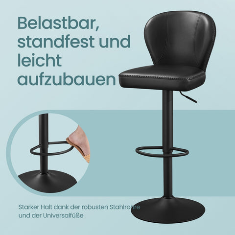 Rootz Bar Chair Set of 2 - Counter Stool - Elevated Chair - Max Comfort - Adjustable 42 x 49 x (94-115)cm - Ink Black PU Leather