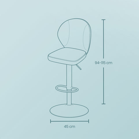 Rootz Bar Chair Set of 2 - Counter Stool - Elevated Chair - Max Comfort - Adjustable 42 x 49 x (94-115)cm - Ink Black PU Leather