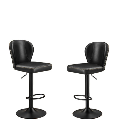 Rootz Bar Chair Set of 2 - Counter Stool - Elevated Chair - Max Comfort - Adjustable 42 x 49 x (94-115)cm - Ink Black PU Leather