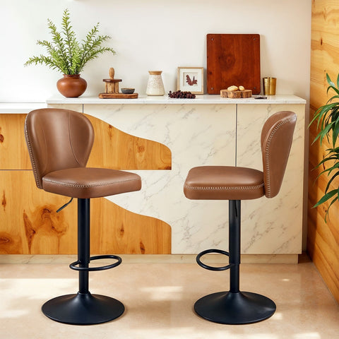 Rootz 2 Piece Set Bar Chair - Counter Stool - High Chair - PU Leather Comfort - 42 x 49 x 94-115cm