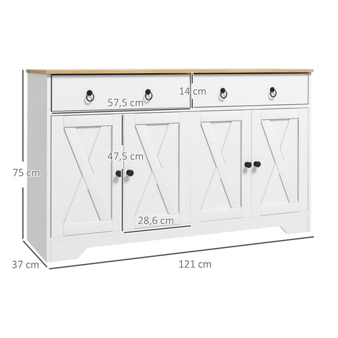 Rootz Buffet Storage Cabinet - Kitchen Furniture - Country Style - Adjustable Shelves - 121cm x 37cm x 75cm
