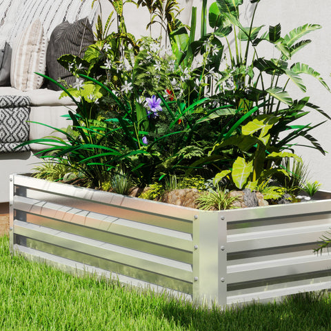 Rootz Raised Bed Plant Box - Garden Planter - Galvanized Flower Box - Weather-Resistant - 120cm x 60cm x 30.5cm - Silver