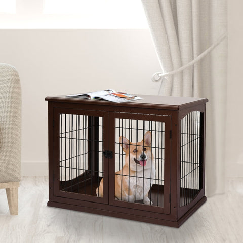 Rootz Dog Crate - Wooden Dog House - Pet Kennel - MDF Material - 58.5cm x 81cm x 66cm - 2 Entrances - Lockable - for Medium and Small Dogs