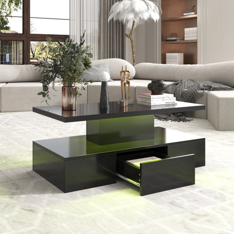 Rootz High-Gloss Coffee Table - Modern Table - Contemporary Table - Storage Solution - 100L x 50W x 39H cm