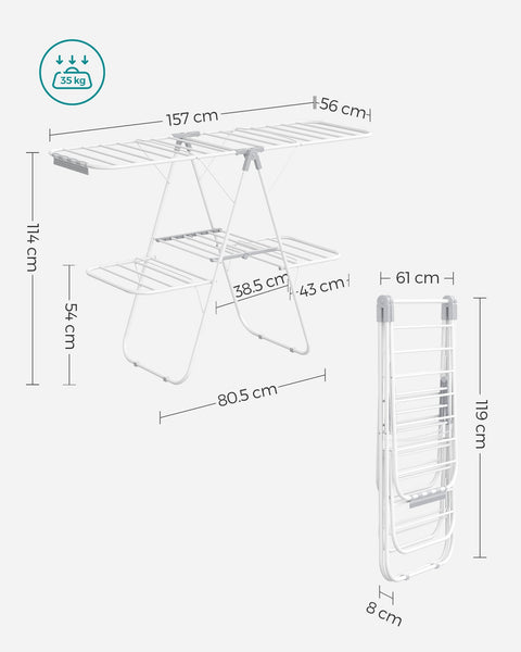 Rootz Foldable Clothes Airer - Drying Rack - Laundry Organizer - Space Saving - 100cm x 50cm x 120cm
