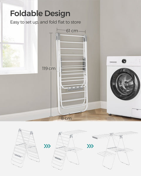 Rootz Foldable Clothes Airer - Drying Rack - Laundry Organizer - Space Saving - 100cm x 50cm x 120cm