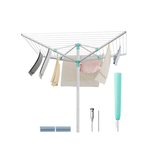 Rootz 50m Clothes Line - Laundry Line - Drying Rack - Holds 5 Loads - Adjustable Height 121-183cm - 170cm x 170cm - Silver-Green