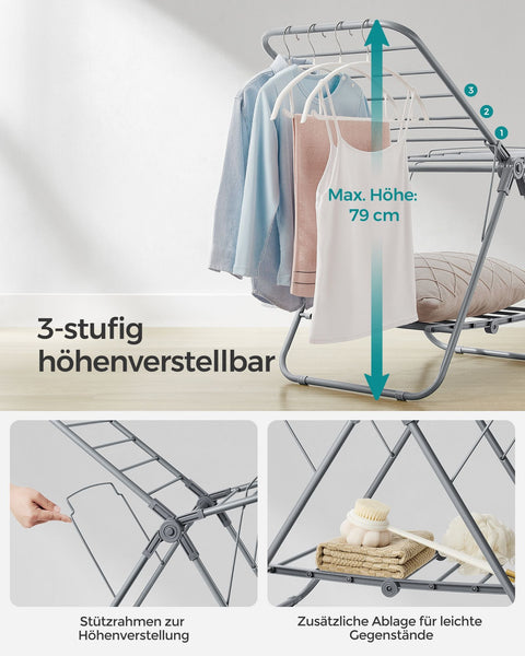 Rootz Dove Grijs Staal en PP Plastic Wasrek - Wasrek - Droogrek - Compact ontwerp - Lichtgewicht - Eenvoudige montage - 44 cm x 101 cm x 54 cm (D x B x H)