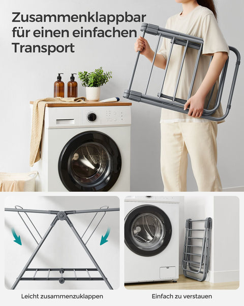 Rootz Dove Grijs Staal en PP Plastic Wasrek - Wasrek - Droogrek - Compact ontwerp - Lichtgewicht - Eenvoudige montage - 44 cm x 101 cm x 54 cm (D x B x H)