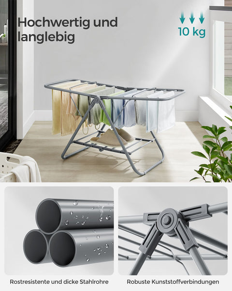 Rootz Dove Grijs Staal en PP Plastic Wasrek - Wasrek - Droogrek - Compact ontwerp - Lichtgewicht - Eenvoudige montage - 44 cm x 101 cm x 54 cm (D x B x H)