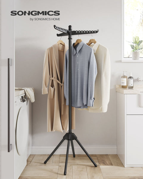 Rootz Portable Black Washing Rack - Laundry Stand - Clothes Drying Rack - Stainless Steel - Plastic - Lightweight - Compact Design - Easy Assembly - 65cm x 65cm x 150cm (Unfolded) - 5.5cm x 5.5cm x 182.5cm (Folded)