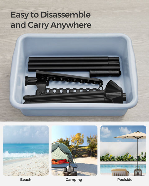 Rootz Portable Black Washing Rack - Laundry Stand - Clothes Drying Rack - Stainless Steel - Plastic - Lightweight - Compact Design - Easy Assembly - 65cm x 65cm x 150cm (Unfolded) - 5.5cm x 5.5cm x 182.5cm (Folded)