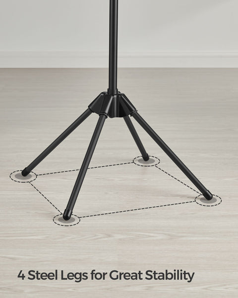 Rootz Portable Black Washing Rack - Laundry Stand - Clothes Drying Rack - Stainless Steel - Plastic - Lightweight - Compact Design - Easy Assembly - 65cm x 65cm x 150cm (Unfolded) - 5.5cm x 5.5cm x 182.5cm (Folded)