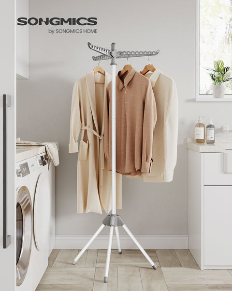 Rootz Portable Gray-White Washing Rack - Laundry Stand - Clothes Drying Rack - Stainless Steel - Plastic - Lightweight - Compact - Easy to Fold - 65cm x 65cm x 150cm (Unfolded) - 5.5cm x 5.5cm x 182.5cm (Folded)