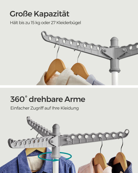 Rootz Portable Gray-White Washing Rack - Laundry Stand - Clothes Drying Rack - Stainless Steel - Plastic - Lightweight - Compact - Easy to Fold - 65cm x 65cm x 150cm (Unfolded) - 5.5cm x 5.5cm x 182.5cm (Folded)