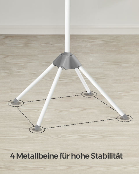 Rootz Portable Gray-White Washing Rack - Laundry Stand - Clothes Drying Rack - Stainless Steel - Plastic - Lightweight - Compact - Easy to Fold - 65cm x 65cm x 150cm (Unfolded) - 5.5cm x 5.5cm x 182.5cm (Folded)