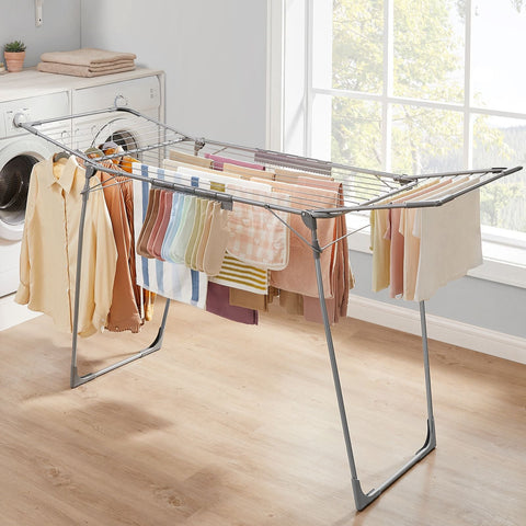 Rootz Grijs Stalen Camping Wasrek - Wasstandaard - Droogrek - Stalen frame - PP kunststof - Opvouwbaar ontwerp - Lichtgewicht - Eenvoudige montage - 56,5 cm x 173 cm x 96,5 cm