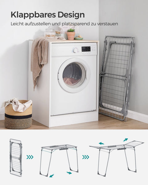 Rootz Grijs Stalen Camping Wasrek - Wasstandaard - Droogrek - Stalen frame - PP kunststof - Opvouwbaar ontwerp - Lichtgewicht - Eenvoudige montage - 56,5 cm x 173 cm x 96,5 cm