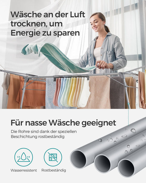 Rootz Grijs Stalen Camping Wasrek - Wasstandaard - Droogrek - Stalen frame - PP kunststof - Opvouwbaar ontwerp - Lichtgewicht - Eenvoudige montage - 56,5 cm x 173 cm x 96,5 cm