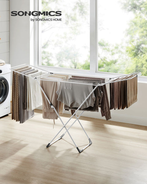 Rootz White Steel PP Plastic Washing Rack - Laundry Drying Rack - Clothes Drying Stand - Lightweight - Compact - Easy Assembly - 50cm x 182cm x 102.5cm