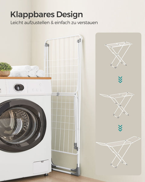 Rootz White Steel PP Plastic Washing Rack - Laundry Drying Rack - Clothes Drying Stand - Lightweight - Compact - Easy Assembly - 50cm x 182cm x 102.5cm