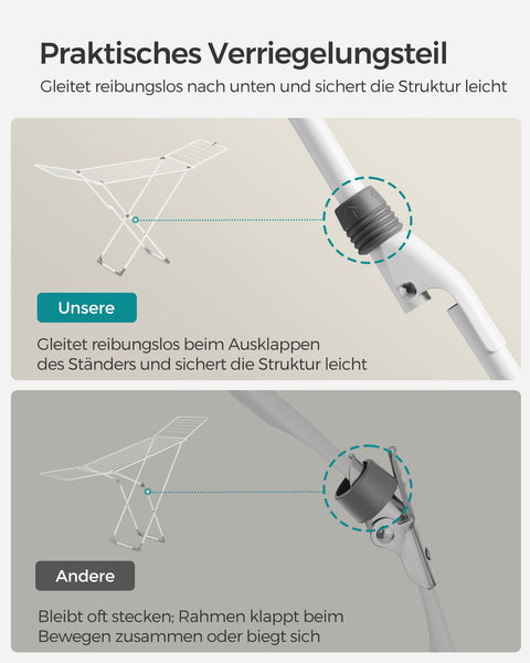 Rootz White Steel PP Plastic Washing Rack - Laundry Drying Rack - Clothes Drying Stand - Lightweight - Compact - Easy Assembly - 50cm x 182cm x 102.5cm