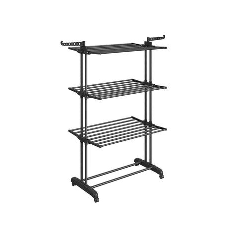 Rootz 4 Tier Drying Rack - Laundry Stand - Folding Clothes Dryer - Steel & Plastic - 63.5cm x 128cm x 173cm - Ink Black