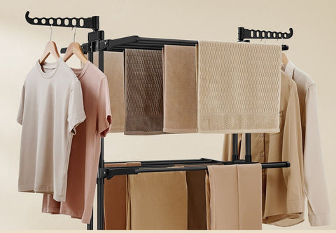 Rootz 4 Tier Drying Rack - Laundry Stand - Folding Clothes Dryer - Steel & Plastic - 63.5cm x 128cm x 173cm - Ink Black