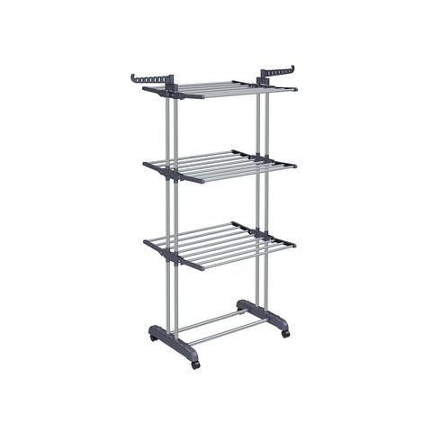 Rootz Gray Clothes Drying Rack - Steel & Plastic - Space-Saving Design - Foldable Stand - Large Drying Capacity - 64cm x 126cm x 172cm