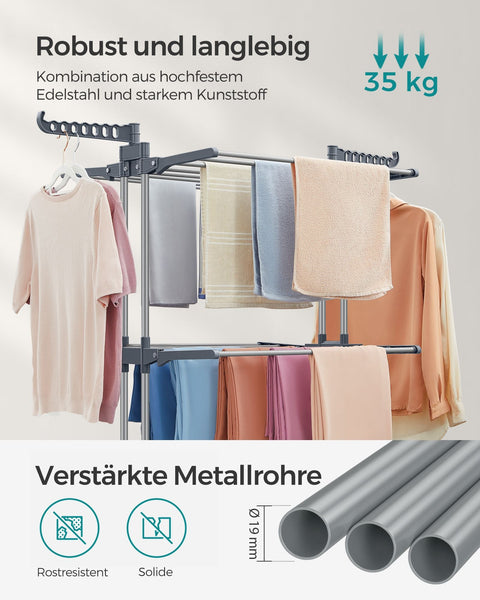 Rootz Gray Steel and Plastic Washing Rack - Laundry Stand - Clothes Drying Rack - Foldable Design - Lightweight - Space Saving - 64cm x 126cm x 172cm