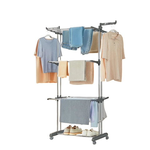Rootz 4 Tier Drying Rack - Laundry Stand - Clothes Airer - Max 77lb Capacity - Foldable Wings - Steel - 63.5 x 128 x 173 cm