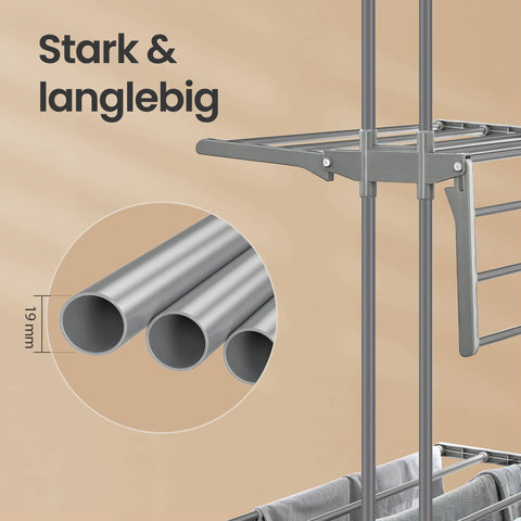 Rootz 4 Tier Drying Rack - Laundry Stand - Clothes Airer - Max 77lb Capacity - Foldable Wings - Steel - 63.5 x 128 x 173 cm