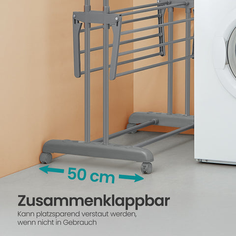 Rootz 4 Tier Drying Rack - Laundry Stand - Clothes Airer - Max 77lb Capacity - Foldable Wings - Steel - 63.5 x 128 x 173 cm