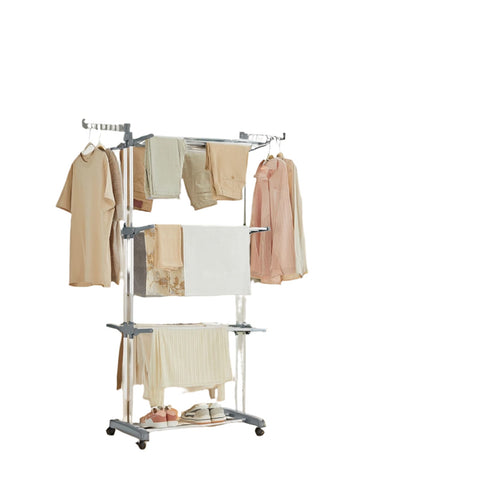 Rootz Clothes Drying Rack - Foldable Laundry Rack - Stainless Steel Stand - Space Saving - 63.5 cm x 128.02 cm x 172.97 cm