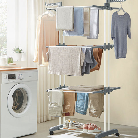 Rootz White Steel and Plastic Washing Rack - Laundry Stand - Clothes Drying Rack - Foldable Design - Lightweight - Space Saving - 64cm x 126cm x 172cm